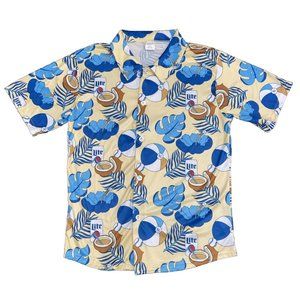 KC Brand Hawaiian Shirt Medium Lite Beer Button Up Polyester Coconuts B-Ball